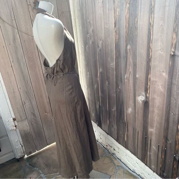 ZARA LINEN BLEND KHAKI HALTER NECK MIDI DRESS blogger’s favorite size large - Picture 15 of 16